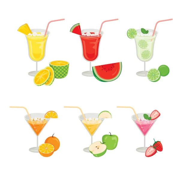 水果和鸡尾酒的眼镜 — 图库矢量图片