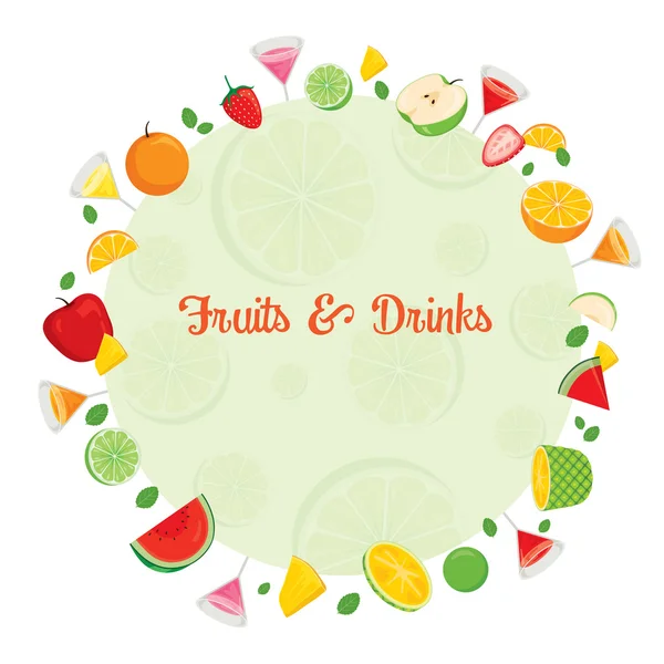 Fruit en dranken op cirkelframe — Stockvector