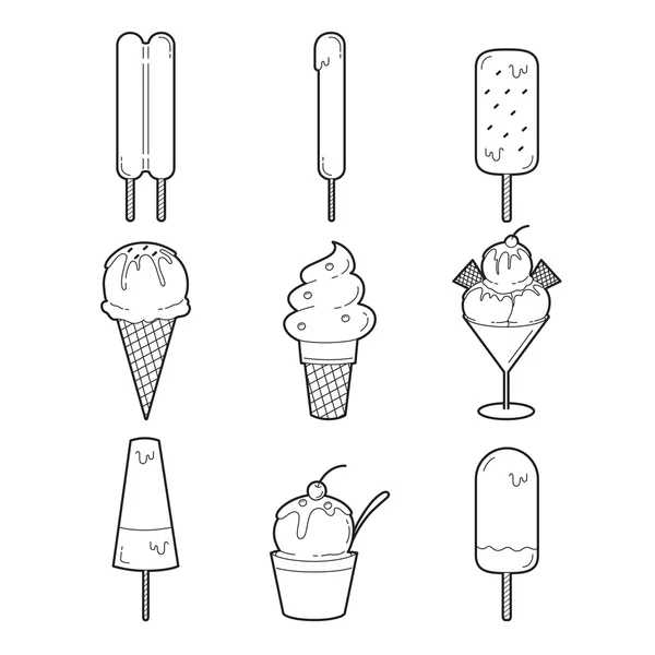Conjunto de iconos de objetos de contorno de helado — Vector de stock