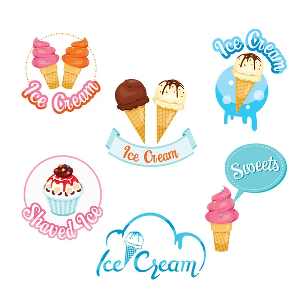 아이스크림 디자인 요소, 로고와 라벨의 설정 — 스톡 벡터