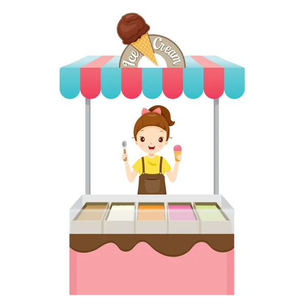 Fille avec magasin de crème glacée — Image vectorielle