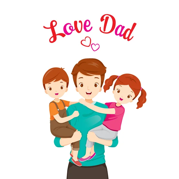 Father Carrying Son And Daughter — Stock Vector