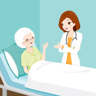 Doctor Visiting And Talking With Elderly Patient On Bed clipart