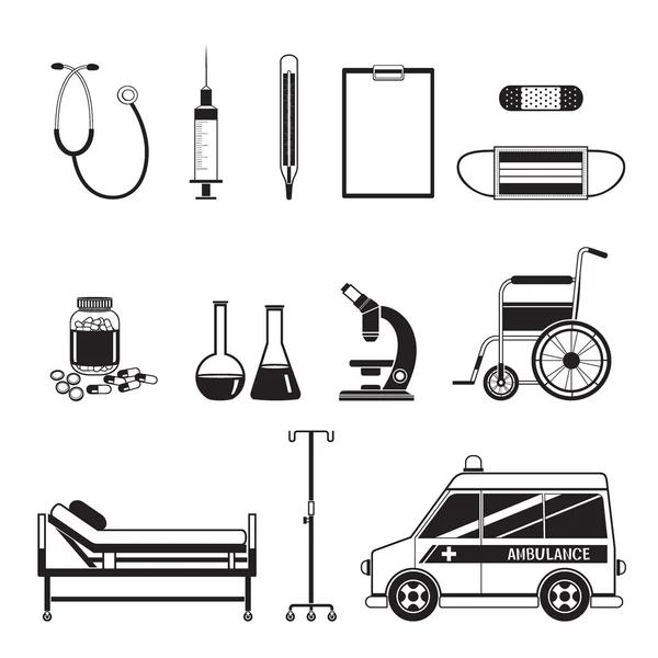 Set de icoane pentru echipamente medicale, monocrom — Vector de stoc