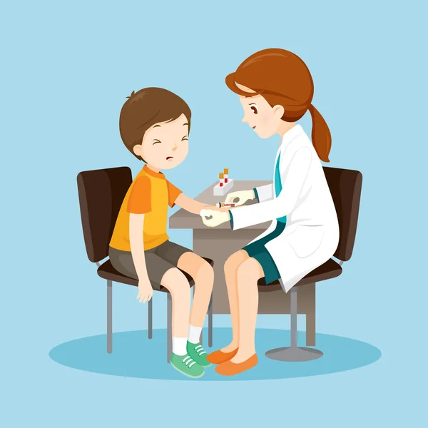 Kadın doktor kan örneği hastadan alır.