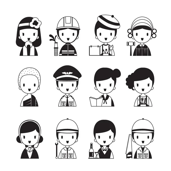 Mensen beroepen Icons Set, monochroom — Stockvector