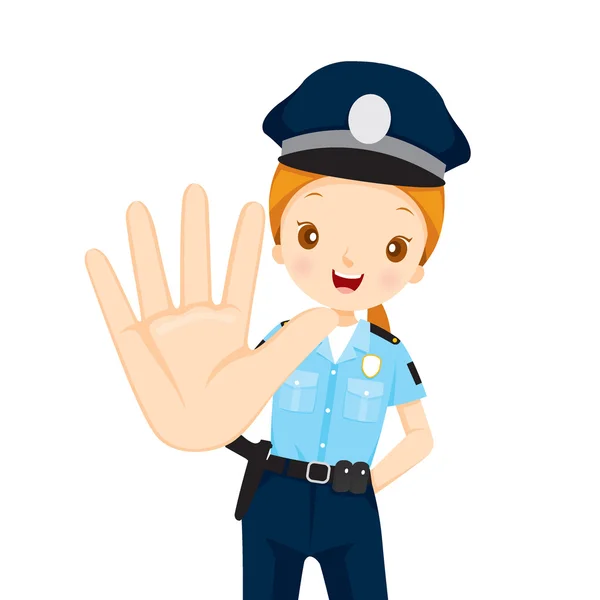 Poliziotta alzare la mano per fermare — Vettoriale Stock