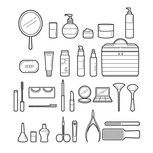 Cosmetics And Beauty Icons Set, Monochrome — Stock Vector