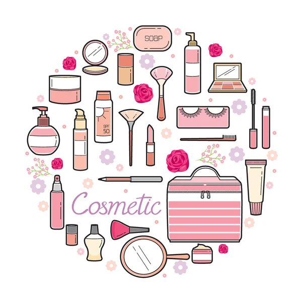 Cosmetics And Beauty Icons Set — Stock Vector