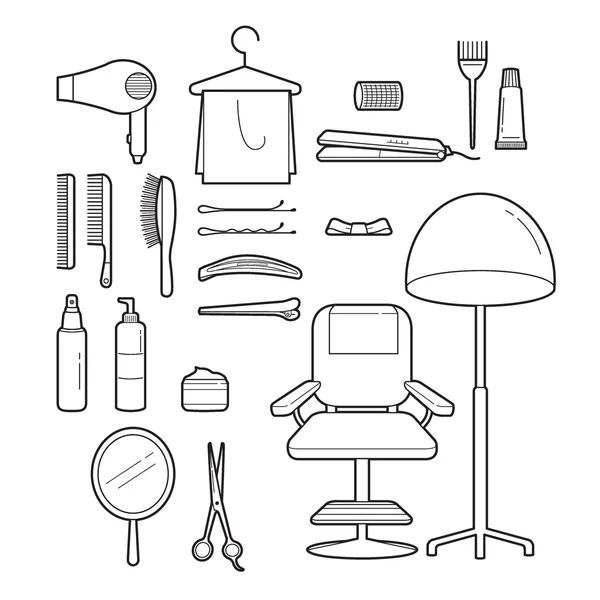 Haar salon apparatuur set, monochroom — Stockvector