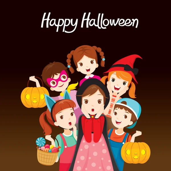 Niños felices Halloween juntos — Vector de stock