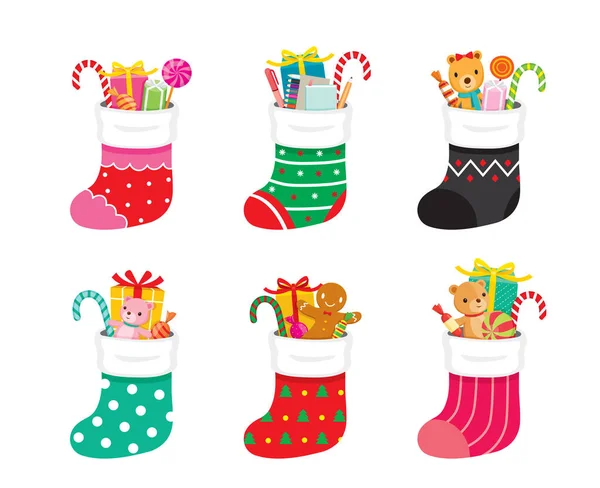 Conjunto Grandes Coloridas Medias Navidad Lleno Gifs Interior Para Los — Vector de stock