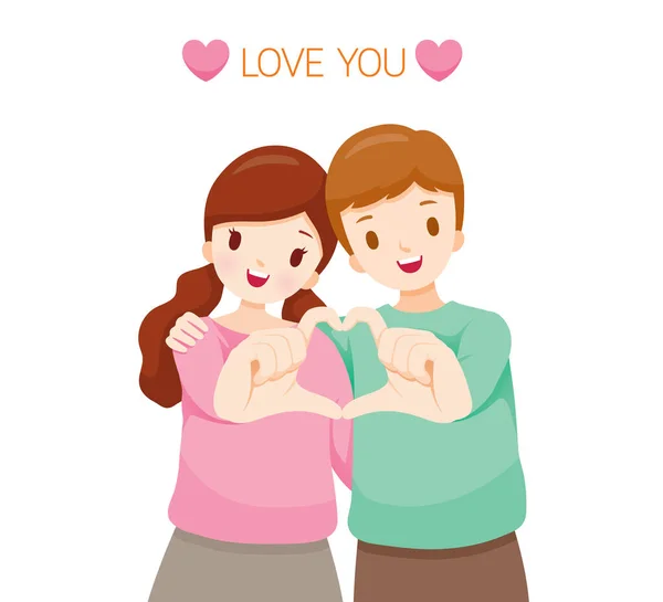 Couple Montrant Des Mains Forme Coeur Gesture Amoureux Saint Valentin — Image vectorielle
