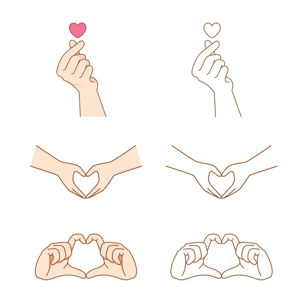 Paar Zeigt Herzförmige Hände Geste Liebhaber Valentinstag — Stockvektor