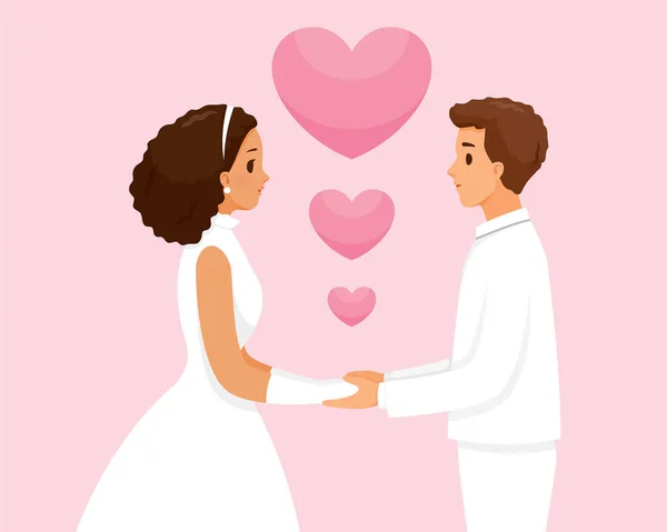 Schwarze Haut Braut Und Bräutigam Hochzeitskleidung Händchen Halten Valentinstag — Stockvektor