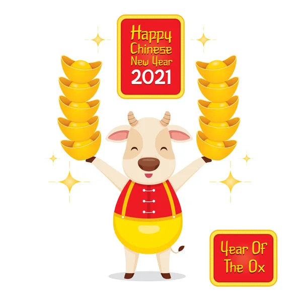 牛手握黄金 新年快乐2021年 — 图库矢量图片