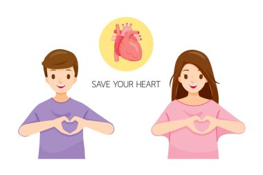 Man And Woman Showing Heart-Shaped Hands Gesture On Left Chest