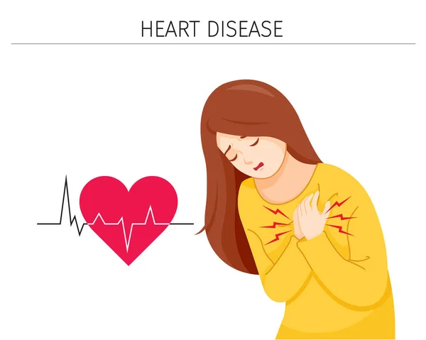 Woman Have Chest Pain Heart Disease Symptoms — Vetor de Stock