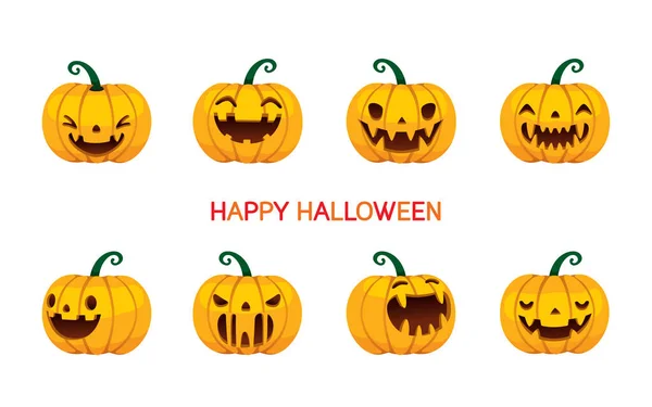 Conjunto Calabazas Halloween Con Diferente Emoción — Vector de stock