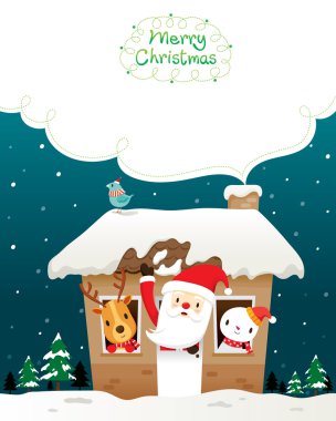 Noel Baba, kardan adam ve hayvanlar içinde ev