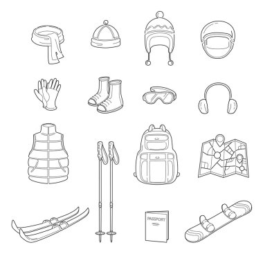 Kış donanımları doğrusal Icons Set