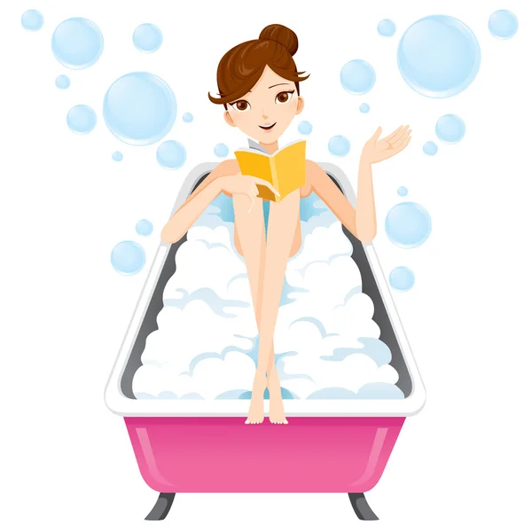 Wanita muda mandi di bak mandi - Stok Vektor