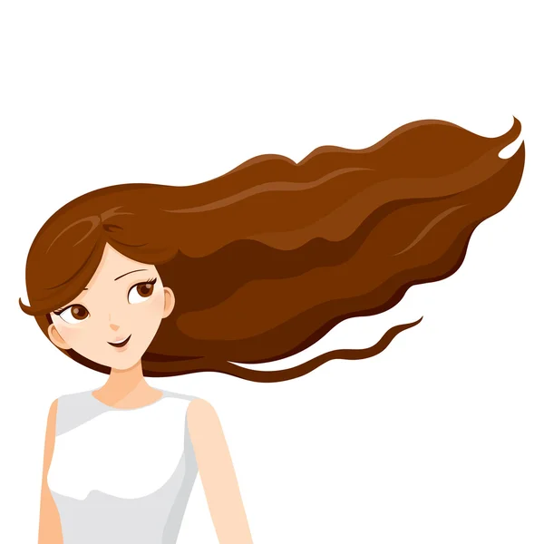 Cheveux longs bruns de jeune femme — Image vectorielle