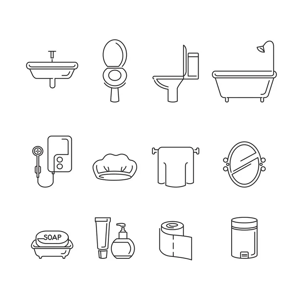 Линейные иконы для ванной комнаты — стоковый вектор