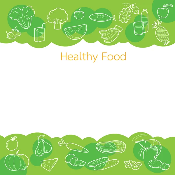 Limpe os ícones do esboço da comida no fundo verde — Vetor de Stock