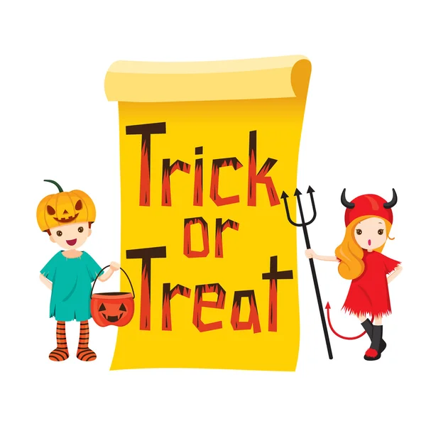 Kinderen in Halloween kostuum met Banner — Stockvector