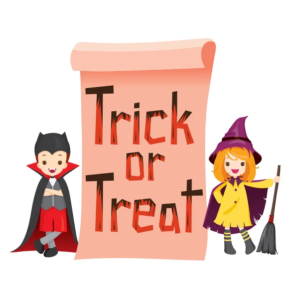 Kinderen in Halloween kostuum met Banner — Stockvector