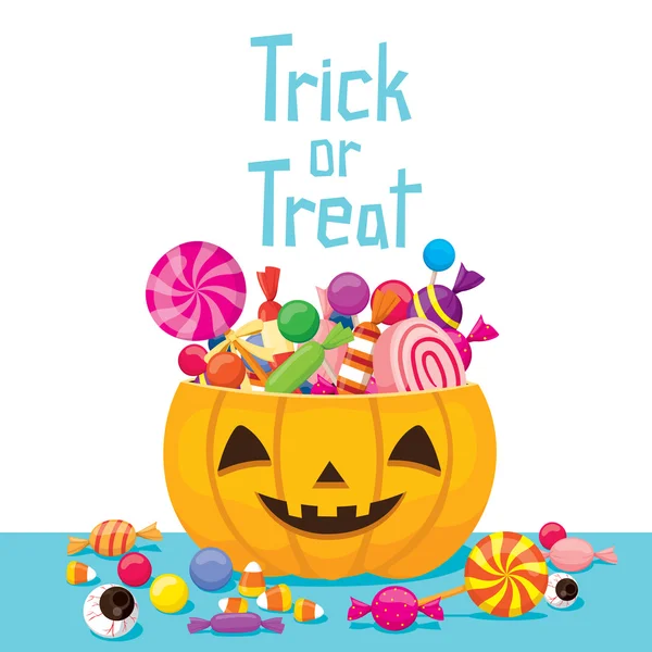 Halloween pompoen emmer met Candy — Stockvector