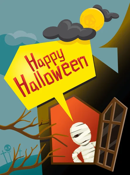 Halloween-Mumie und Fenster — Stockvektor