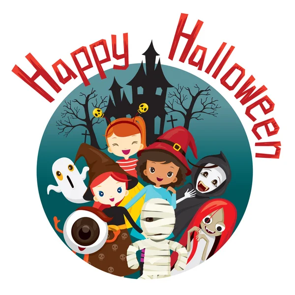 Halloween Ghosts and Children Smiling — Stock Vector