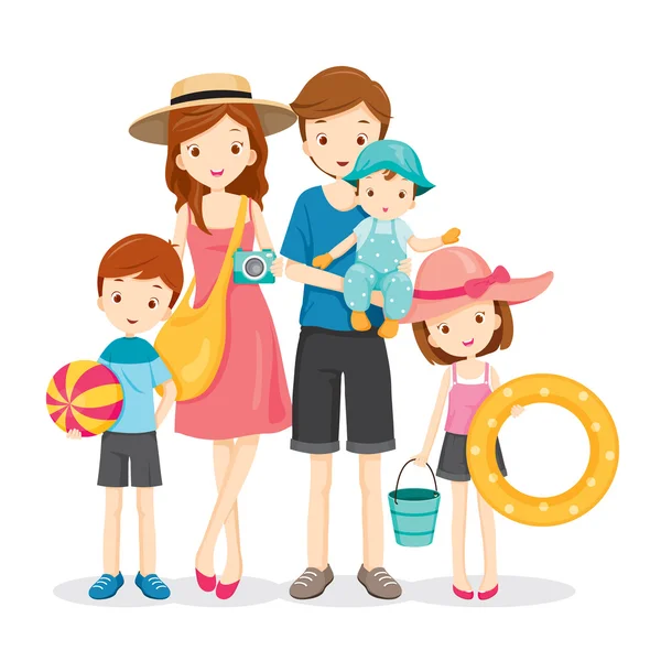 Família feliz com viagem de verão — Vetor de Stock