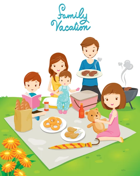 Family Picnic in Public Park — Stock Vector