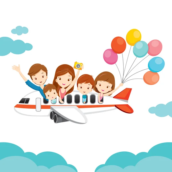 Familia feliz en avión — Archivo Imágenes Vectoriales