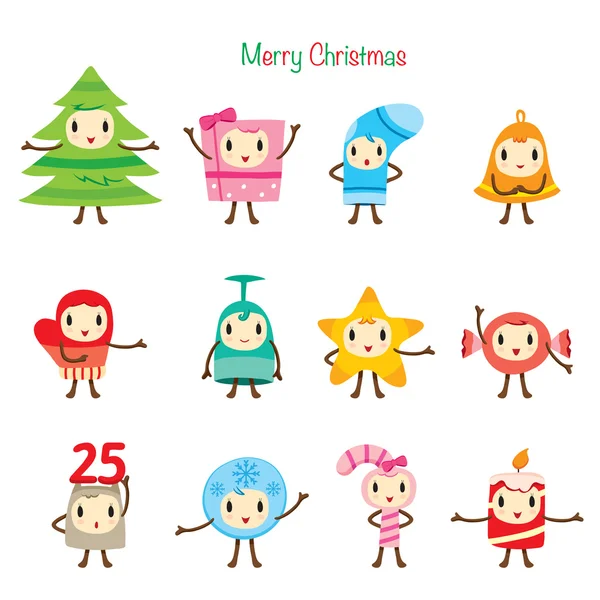 Adornos de Navidad Juego de diseño de personajes — Vector de stock