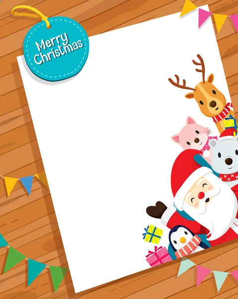 Tarjeta de Navidad con Papá Noel y Animales — Vector de stock