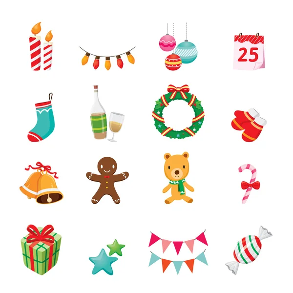 Conjunto de iconos de adornos de Navidad — Vector de stock