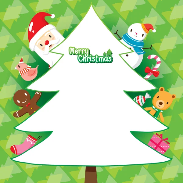 Papá Noel y árbol de Navidad sobre fondo verde — Vector de stock