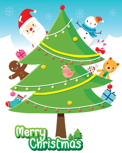 Дед Мороз и елка украшены орнаментами — стоковый вектор