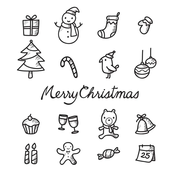 Conjunto de iconos de esquema de Navidad, Monocromo — Vector de stock