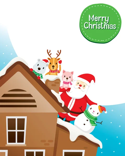Санта-Клаус, Снеговик и Анита на крыше — стоковый вектор