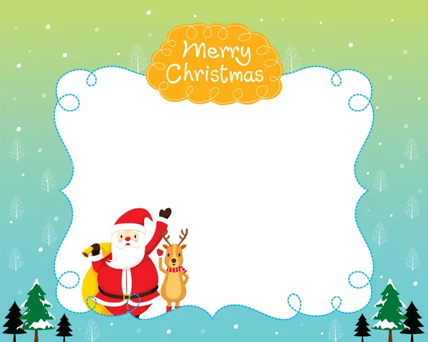 Санта и олень с рождественской елкой и снегопадом — стоковый вектор