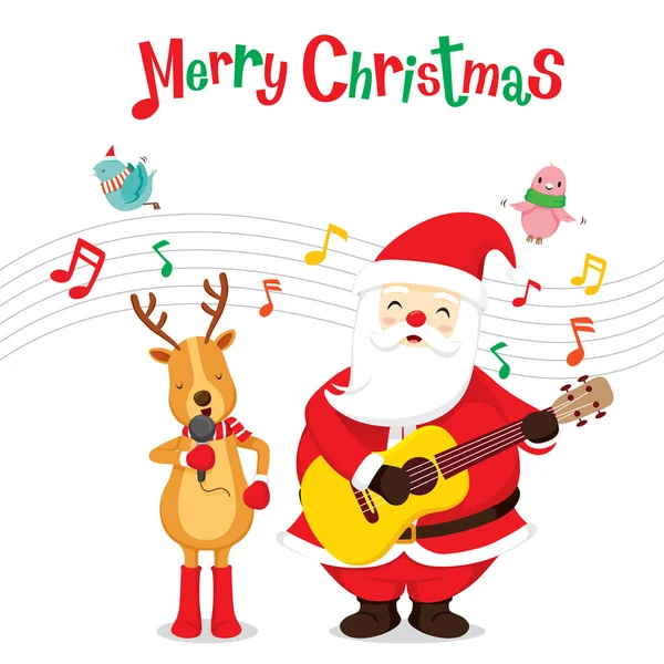 Reno y Santa Claus cantando y tocando la guitarra — Archivo Imágenes Vectoriales
