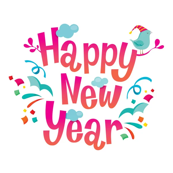 Mutlu yeni yıl yazı ve dekorasyon — Stok Vektör