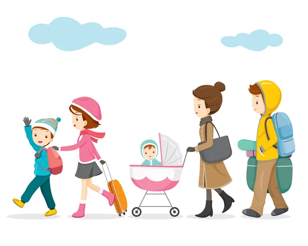 Marcher en famille pour voyager — Image vectorielle