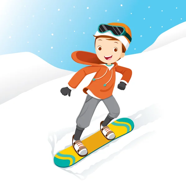 Jongen gelukkig snowboarden — Stockvector