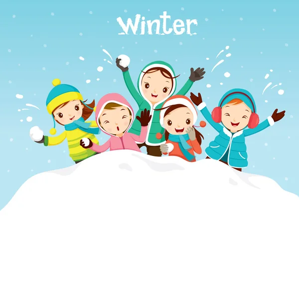 Niños jugando a la nieve juntos — Vector de stock